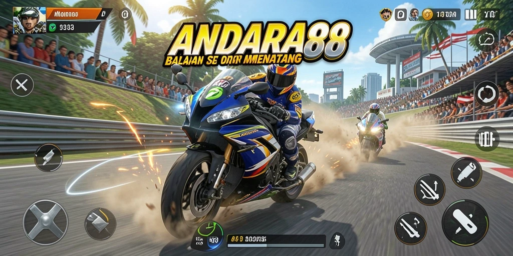 Screenshot gameplay ANDARA88 yang penuh aksi balapan motor.