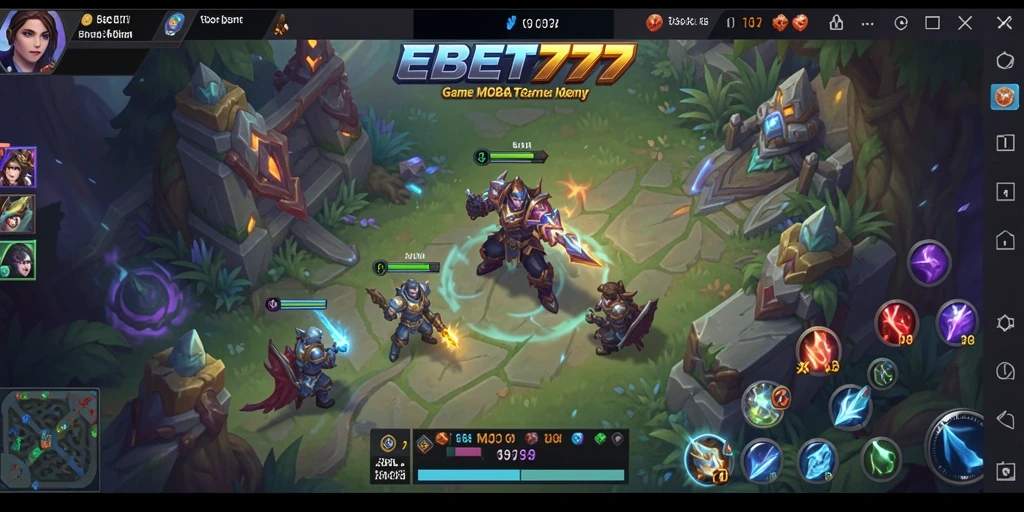 Tampilan gameplay yang mendebarkan dari EBET777 dalam pertempuran MOBA.
