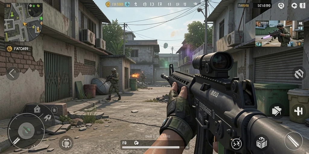 Screenshot gameplay <strong>FATCAI99</strong> menampilkan aksi tembak-menembak yang intens.