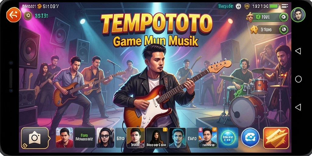 Tampilan gameplay TEMPOTOTO yang penuh warna dan energik.
