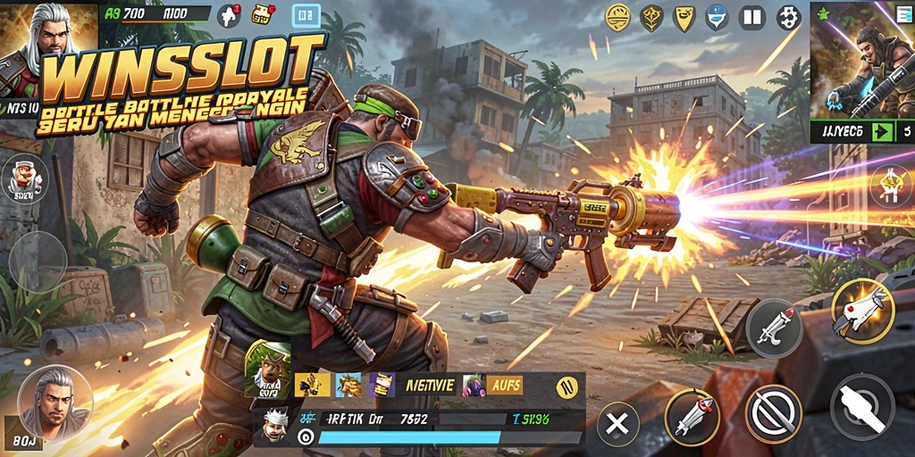 Tangkapan layar gameplay WINSLOT menampilkan aksi Battle Royale yang mendebarkan.